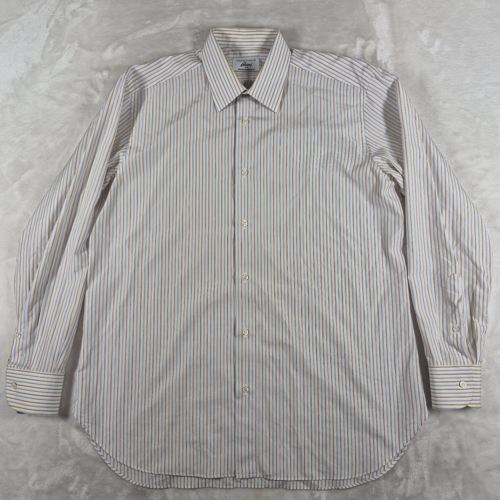 Brioni x Neiman Marcus Button Up Shirt Men's Size 16R White Striped Long Sleeve